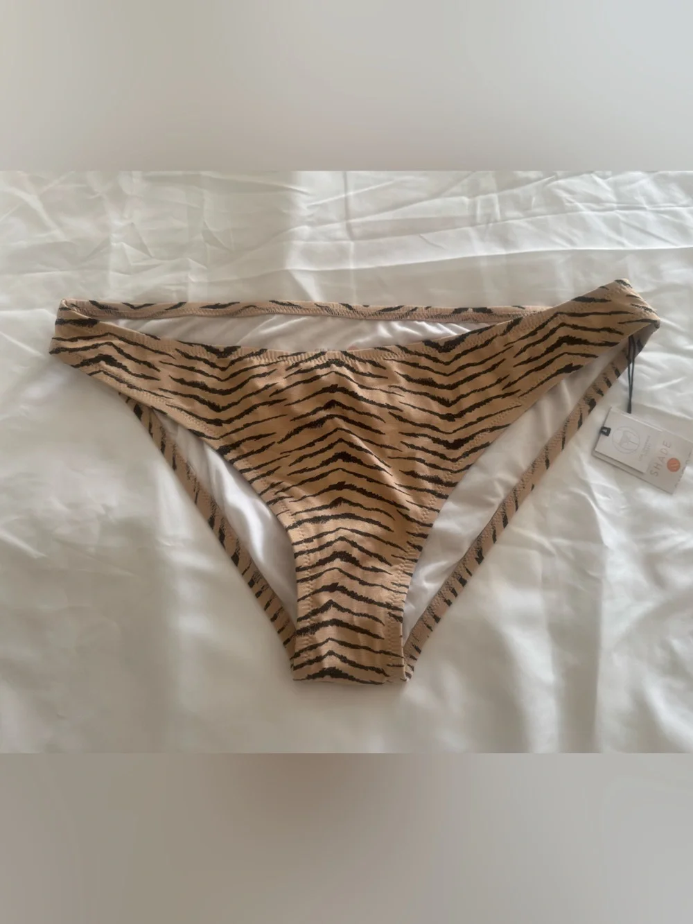 Shade & Shore Tan and Black Tiger-Stripe Bikini Bottom